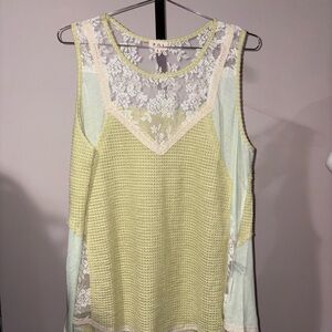 New POL Yellow Green Lace Sleeveless Tank Top